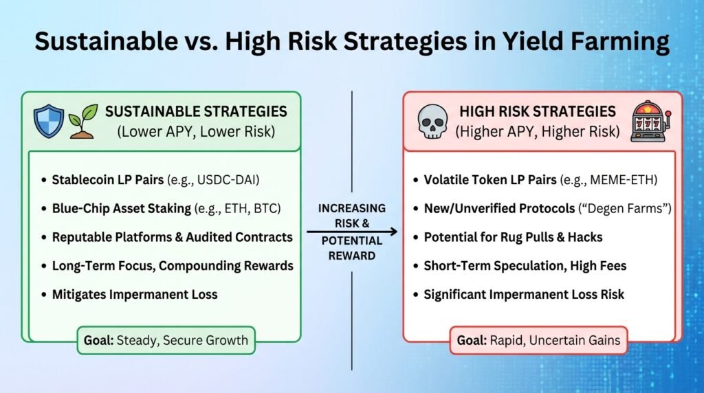 ,Yield FarmingSustainable vs. High Risk Strategies